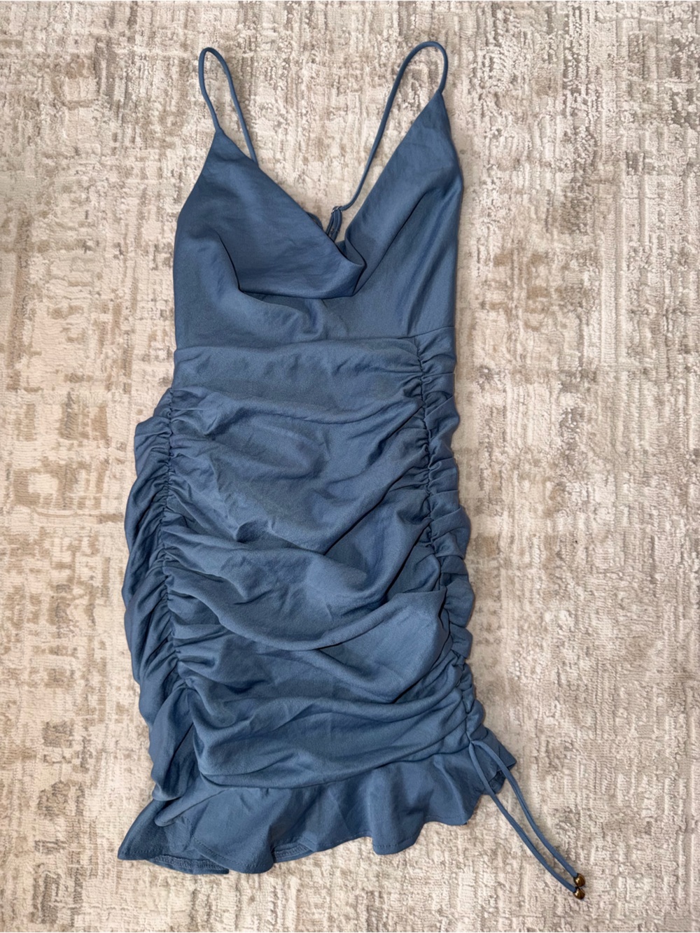 Ruched Backless Slip Dress in Dusty Blue